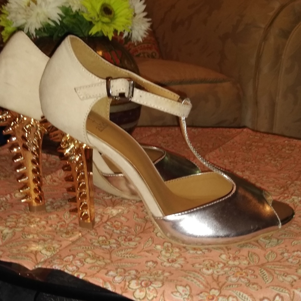 Silver and suede spiked heels